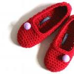 Red Crochet Slippers with L..