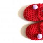 Red Crochet Slippers with L..