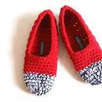 Crochet Slippers in Red, Bl..