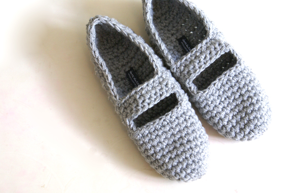 Crochet Mary Jane Slippers for Women in Grey