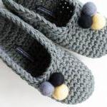 Grey Crochet Slippers With ..